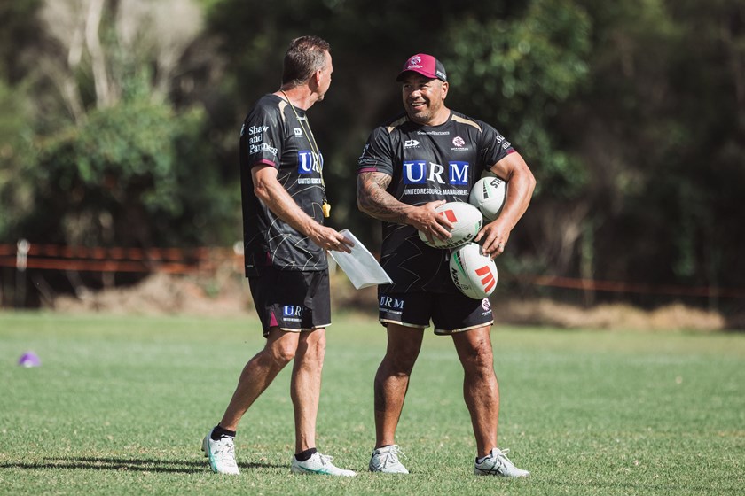 Manly Assistant Coach Jim Dymock (right) spent three days with Head Coach Anthony Seibold at the Crusaders