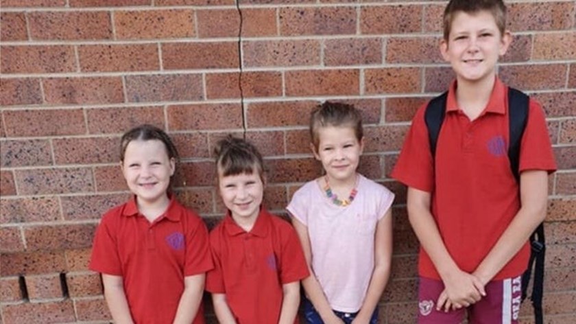 Fire victims Matylda and Scarlett, 5, and Blake 11, with survivor Bayley (second from right).