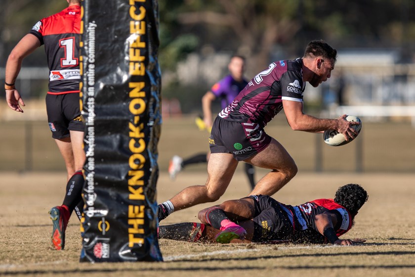 Sea Eagles second-rower Jacob Sykes finds his way to the line