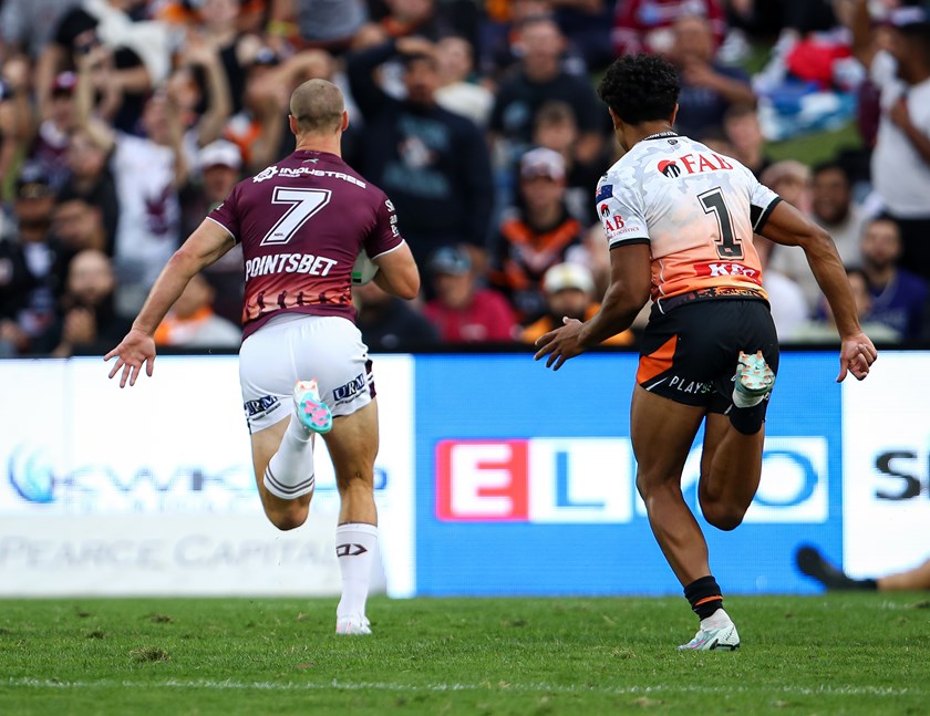 Away he goes....The Tigers have seen the back of Cherry-Evans' number 7 jersey plenty of times 