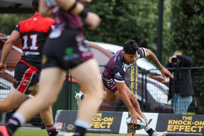 Winger Jaxson Paulo crosses for the Sea Eagles