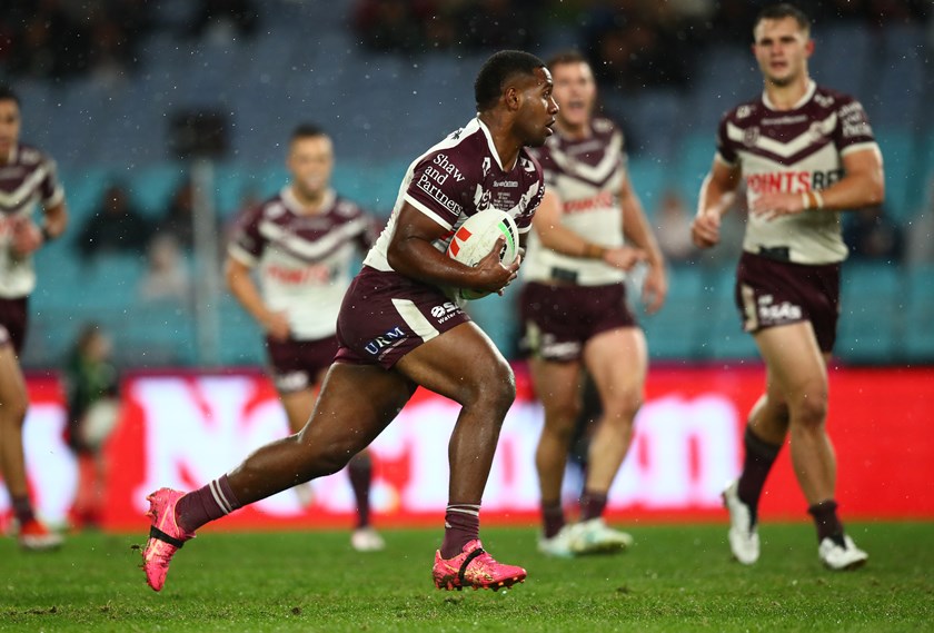 Key man....Caleb Navale in his NRL debut for Manly 