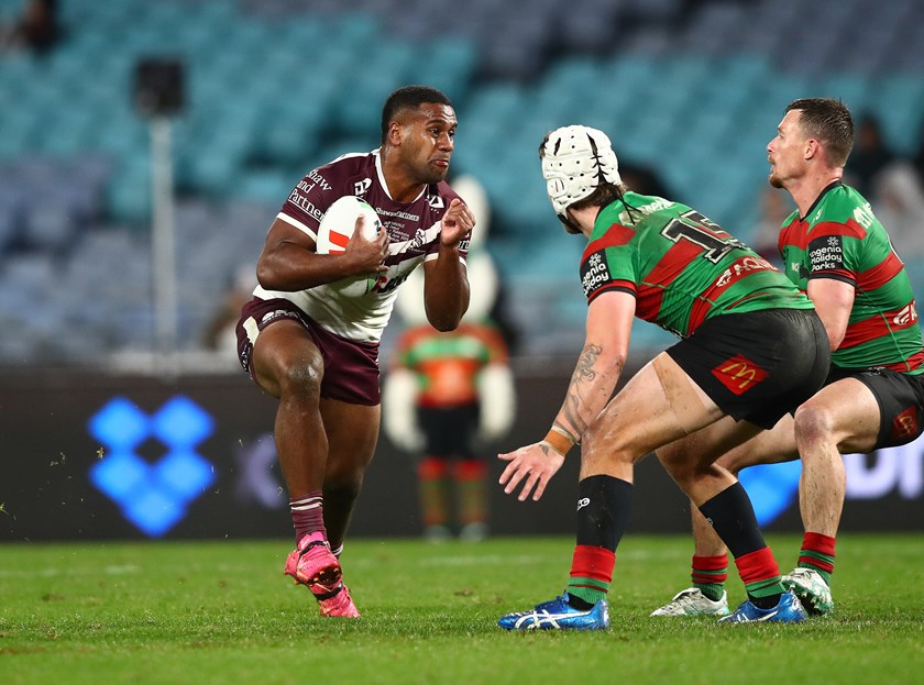 Caleb Navale in his NRL debut for Manly