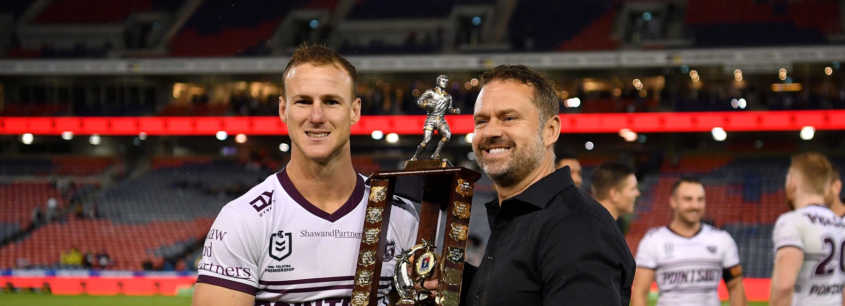 Manly captain Daly Cherry-Evans with the Malcolm Reilly Trophy in 2022