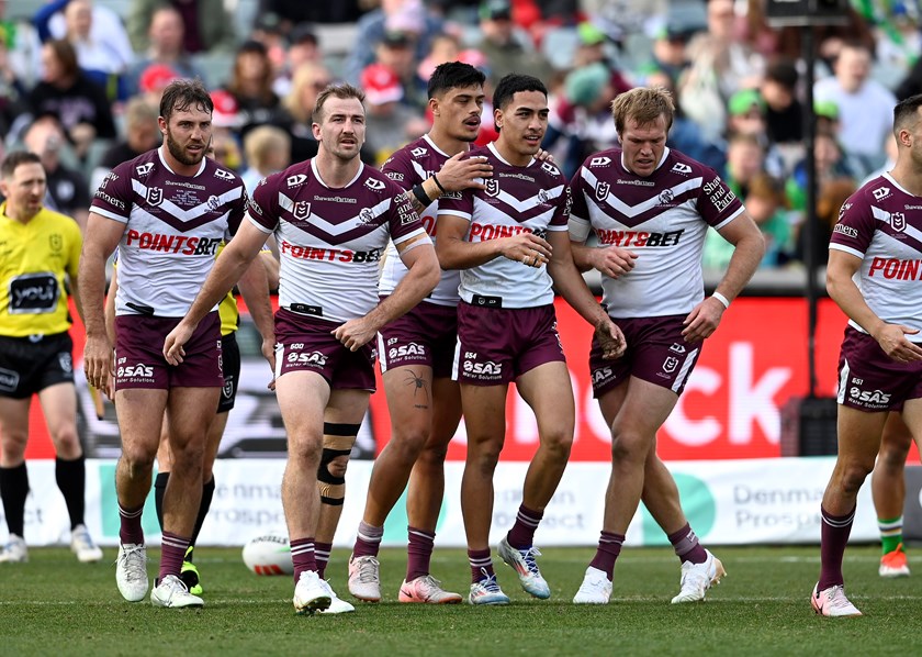 The Sea Eagles celebrate Tommy Talau's try